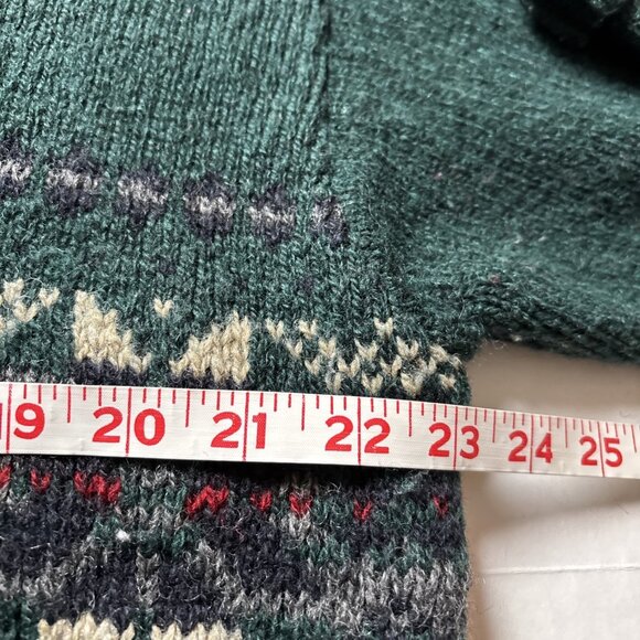 Eddie Bauer Green Wool Holiday Sweater Size Large V-neck Made In The USA Vtg - Picture 3 of 5